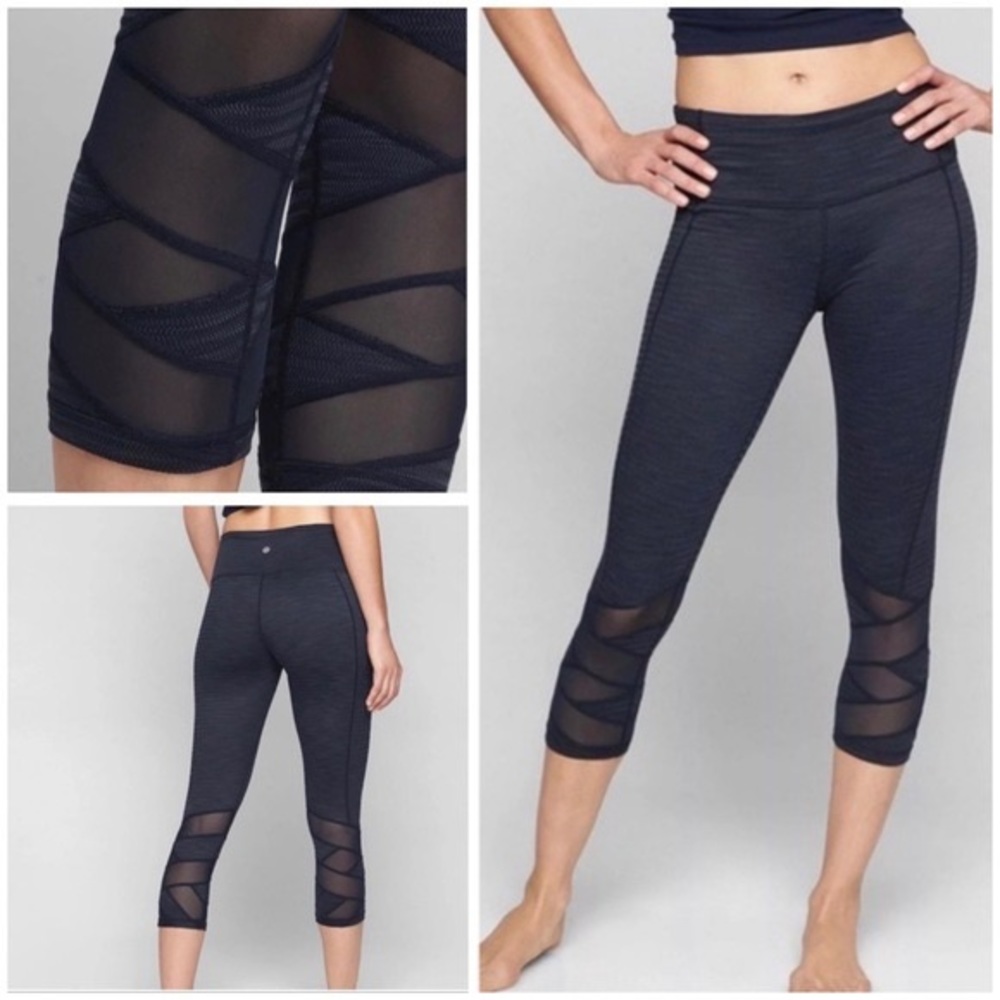Athleta Jacquard Mantra Knit Capri Mesh Leggings